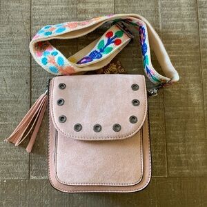 Elegant Blush Crossbody Bag with Floral Strap